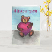 熊がハート カード (黄色い花)