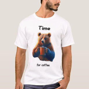 熊が蒸し暑いコーヒーのマグカップを持っている Tシャツ