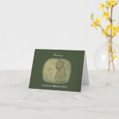 熊とバニーのカップル一緒に座ってありがとう カード (黄色い花)