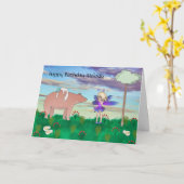 熊と妖精の誕生日カード カード (黄色い花)