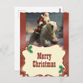 熊に乗るサンタ絵画クロース ポストカード (正面/裏面)