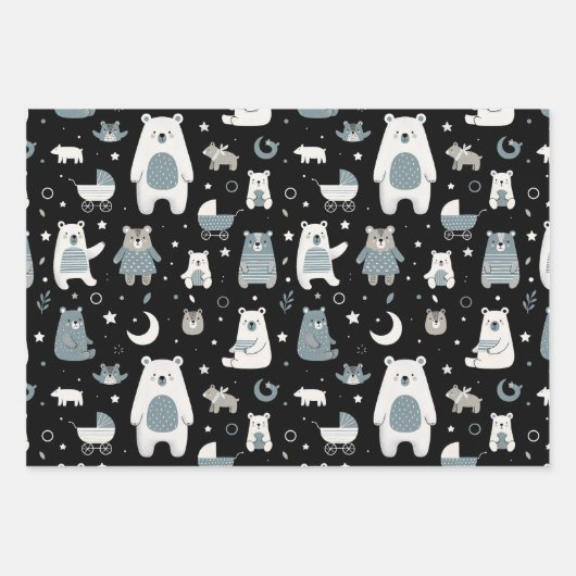 熊のお洒落家族のパターン ラッピングペーパーシート (正面)