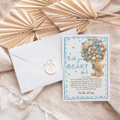 熊のモダン風船が青い赤ちゃんシャワーを待つ サンキューカード