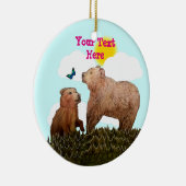 熊の子と母と蝶 セラミックオーナメント (右)