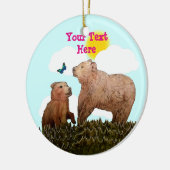 熊の子と母と蝶 セラミックオーナメント (左)