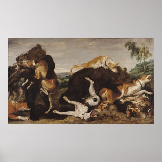 熊の狩りまたは犬と熊の戦い ポスター (正面)
