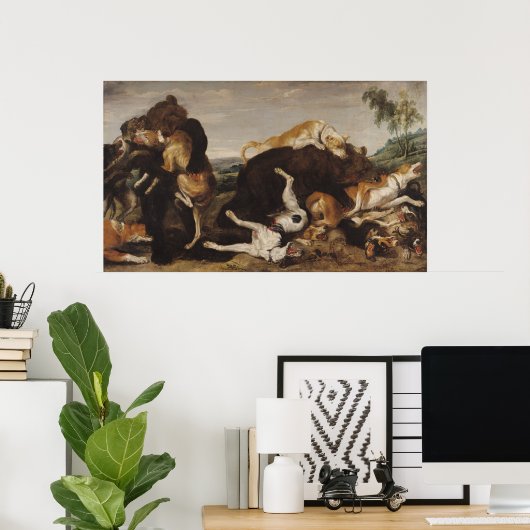 熊の狩りまたは犬と熊の戦い ポスター (ホームオフィス)