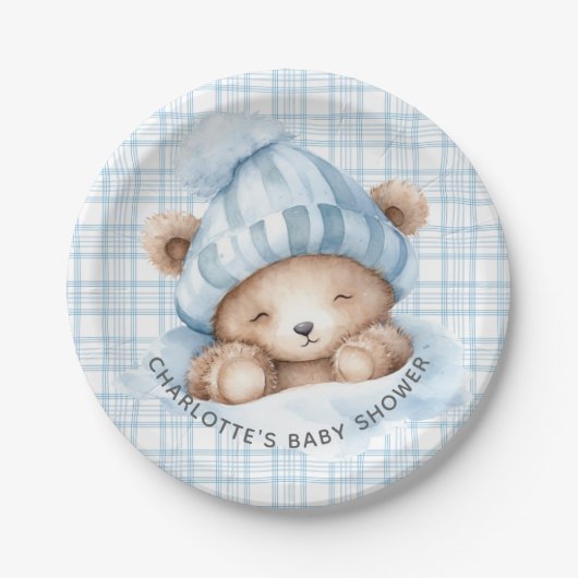 熊の赤ちゃんシャワーを嗅ぎ回る ペーパープレート (正面)