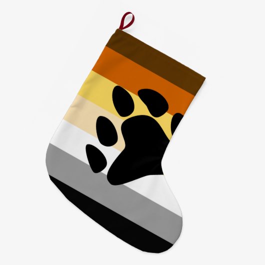 熊の足あと付きプライドフラグ ラージクリスマスストッキング (正面 (吊り時))