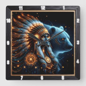 熊威厳のあるの霊と戦士の女 スクエア壁時計 (正面)