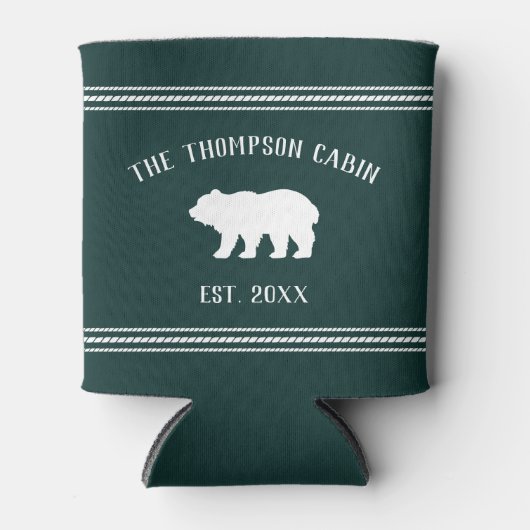 熊素朴のパーソナライズされた姓 缶クーラー (正面)