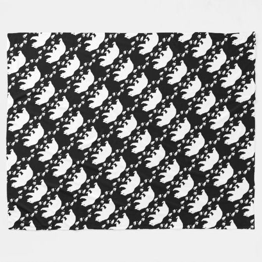 熊素朴跡の森の生物パターン フリースブランケット (正面(横))