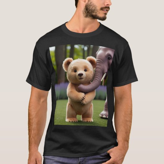 熊遊と象のトランク – おもしろい動物 Tシャツ (正面)