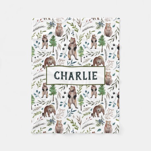 熊離れ木パーソナライズされた毛布 フリースブランケット (正面)