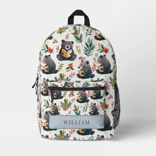 熊頭が切れると森の子供新学期 プリントバックパック (正面)