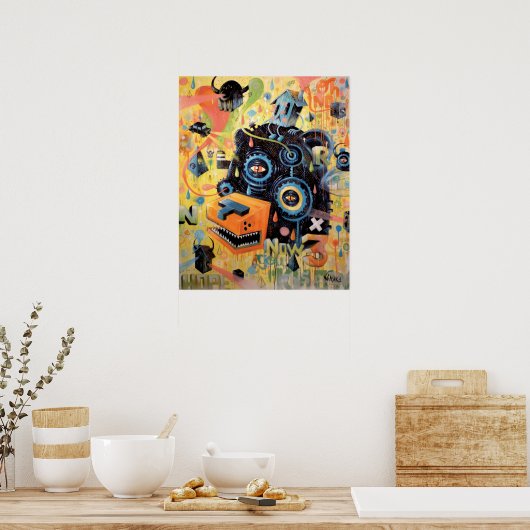 熊飛んでいる頭 ポスター (キッチン)