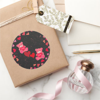 熊魅力的とハートのシール ラウンドシール