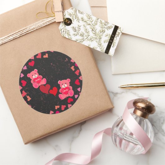 熊魅力的とハートのシール ラウンドシール (ギフト)