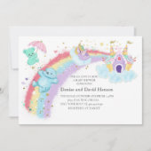 熊(くま)、一角獣(ユニコーン)、虹の赤ちゃんシャワー 招待状 (正面)
