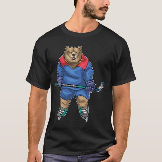 熊 アイスホッケー アイスホッケーのスティック Tシャツ (正面)