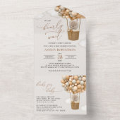 熊，ベージュ風船，熱気球，赤ちゃんシャワー オールインワン招待状 (内側)