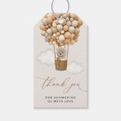 熊,ベージュ風船,熱気球,赤ちゃんシャワー ギフトタグ (正面)