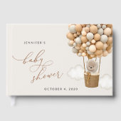熊，ベージュ風船，熱気球，赤ちゃんシャワー ゲストブック (正面)