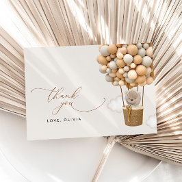 熊，ベージュ風船，熱気球，赤ちゃんシャワー サンキューカード