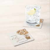 熊,ベージュ風船,熱気球,赤ちゃんシャワー スクエアペーパーコースター (インサイチュ)