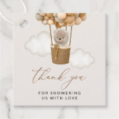 熊，ベージュ風船，熱気球，赤ちゃんシャワー フェイバータグ (正面)