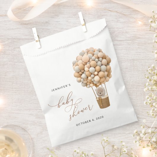 熊,ベージュ風船,熱気球,赤ちゃんシャワー フェイバーバッグ (クリップ留めされた状態)