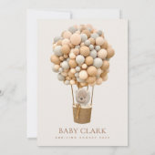 熊，ベージュ風船，熱気球，赤ちゃんシャワー 招待状 (裏面)