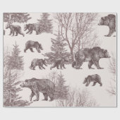 熊、子、冬の木、モミのある風景 ラッピングペーパー (フラット)