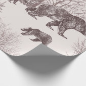 熊、子、冬の木、モミのある風景 ラッピングペーパー (角)