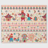 熊、狐、鶏、鶏、鶏、おとぎ ラッピングペーパー (フラット)