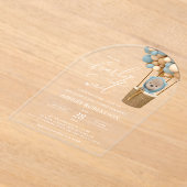 熊,青い風船,熱気球,赤ちゃんシャワー アクリル招待状 (レイダウン)