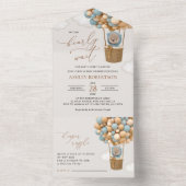 熊,青い風船,熱気球,赤ちゃんシャワー オールインワン招待状 (内側)