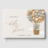 熊，青い風船，熱気球，赤ちゃんシャワー ゲストブック (正面)