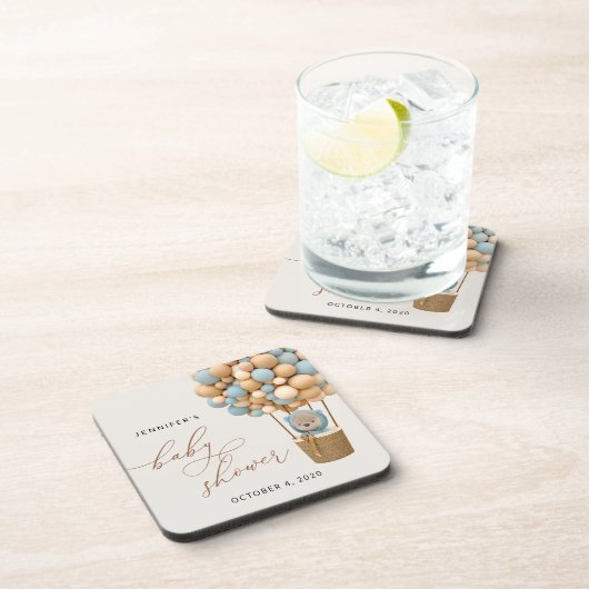 熊，青い風船，熱気球，赤ちゃんシャワー コースター (右側)