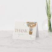 熊，青い風船，熱気球，赤ちゃんシャワー サンキューカード (正面)