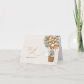 熊，青い風船，熱気球，赤ちゃんシャワー サンキューカード (正面)