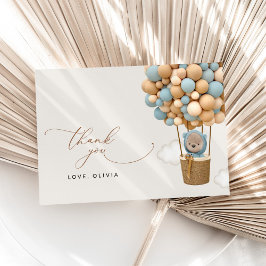 熊，青い風船，熱気球，赤ちゃんシャワー サンキューカード