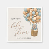 熊,青い風船,熱気球,赤ちゃんシャワー スタンダードカクテルナプキン (正面)