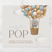 熊，青い風船，熱気球，赤ちゃんシャワー スパークリングワインラベル (シングルラベル)