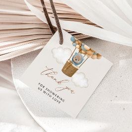 熊，青い風船，熱気球，赤ちゃんシャワー フェイバータグ