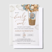 熊，青い風船，熱気球，赤ちゃんシャワー ベラム紙招待状 (オフセット)