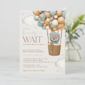 熊,青い風船,熱気球,赤ちゃんシャワー 招待状 (スタンド正面)