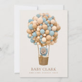 熊，青い風船，熱気球，赤ちゃんシャワー 招待状 (裏面)