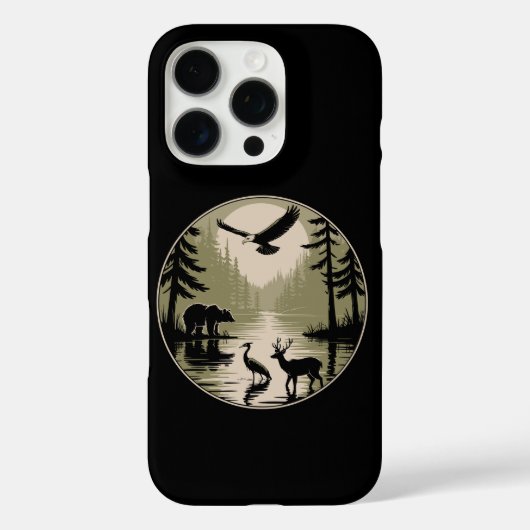 熊 鹿 鷲 月の森のシルエット Case-Mate iPhoneケース (裏面)