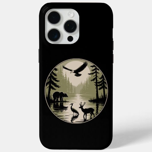熊 鹿 鷲 月の森のシルエット Case-Mate iPhoneケース (裏面)